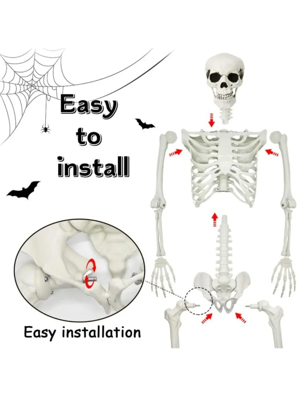 5.4Ft Posable Halloween Skeleton with Dog & Cat - Spooky Decor for Halloween